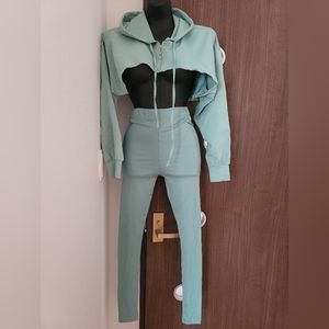 Light teal crop hoodie with matching leggings set